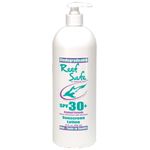 Reef Safe Biodegradable Sunscreen 33oz presentation to reduce plastic production